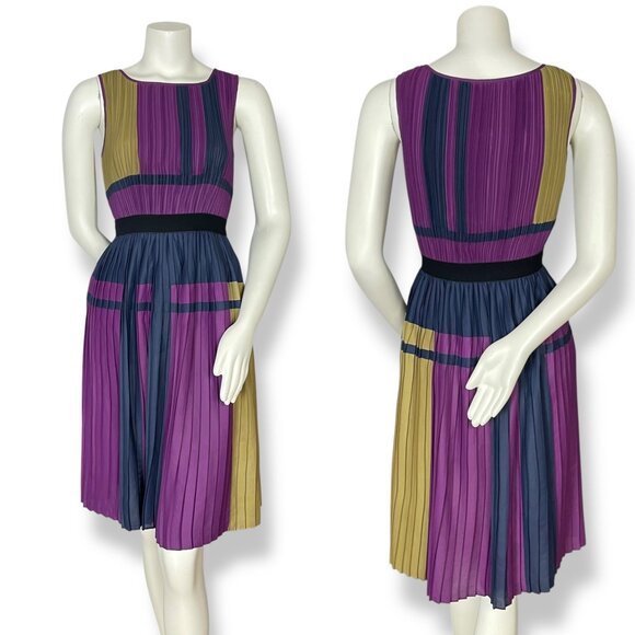 BCBGMAXAZRIA Color Block Dress Arleney Pleated FLAWS Size XXS Women Sleeveless - Picture 2 of 16